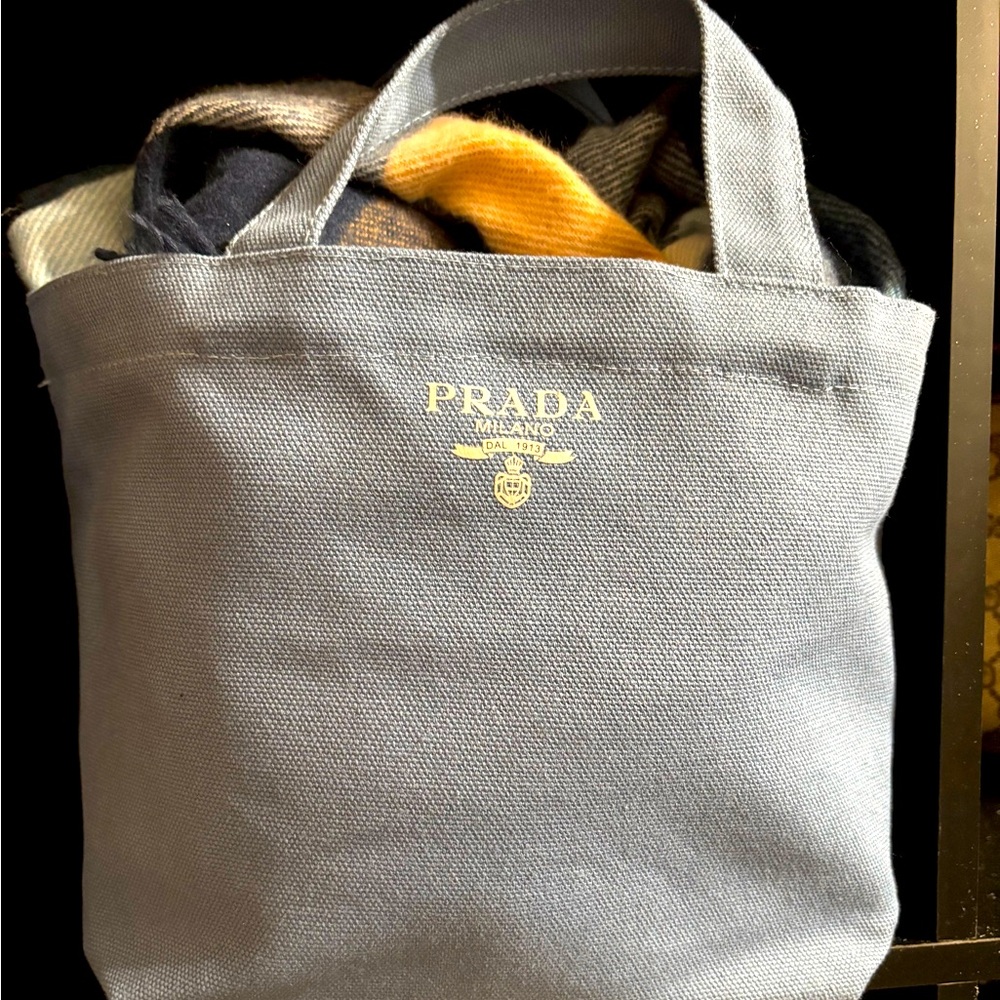 NIB Prada L'Homme Blue Canvas Tote